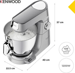 Kenwood Titanium Chef Baker KVL85.424SI Küchenmaschine mit integrierter Waage, inkl. 4-teiligem Patisserie-Set, 7 L und 5L Rührschüssel, stufenloser Geschwindigkeitsregler, 1200 W, Silber