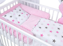 Baby Delux Babybett Komplett Set Hausbett 60x120 cm weiß Schublade Rausfallschutz Kinderbett Matratze Bettwäsche Deko Set (Prince Stars)