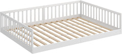 CADANI Timi 2in1 Bodenbett 140x200 cm Montessori Kinderbett mit abnehmbaren Rausfallschutz inkl. Lattenrost, Kiefer Massivholz, weiß - 3 Aufbauvarianten, bis 200 kg belastbar, umbaubar