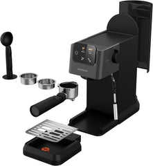 GRUNDIG KSM 5330 Siebträgermaschine mit integriertem Milchbehälter, 1628 W Leistung, 15 bar Pumpendruck, Zweifachdüse, farbiges Touch-Display, BrewSense, CreamyPro, Dark Inox/Schwarz