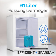 Heinrich´s Gefrierschrank 61Liter -18°C Freezer, 3x Gefrierschublade, 7 Stufen Temperaturregler, Airflow, wechselbarer Türanschlag weiß