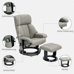 HOMCOM Relaxsessel Grau mit Massage, Liegefunktion & Fußhocker, Kunstleder