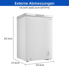 CHiQ FCF98DE Gefriertruhe 99 L, 54,5 x 47,6 x 83,5 cm, 4-Sterne-Gefrieren, Thermostatsteuerung, Drahtgestell, Schwebetür, Geräuscharm, Weiß