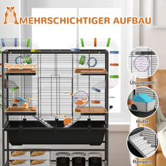 PawHut Hamsterkäfig Nagerkäfig mit Röhren Laufrad Rollen Ablage