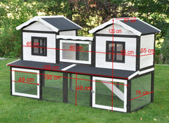 nanook Premium Hasenstall Kleintierstall Kaninchenstall XXL groß artgerecht mit Freilauf Gehege ideal für draußen 197 x 85 x 112 cm - braun weiß - 2 Ebenen