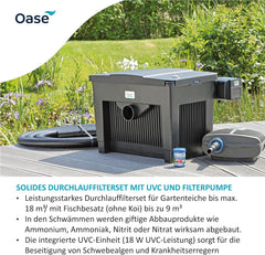 OASE 56789 Durchlauffilter BioSmart Set 36000 geeignet für Teiche bis 36 m³, Filtersystem, Filterkomplettset inkl Filtermaterial, Teichpumpe und UVC Klärer