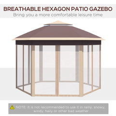 Outsunny Pavillon 4x4 m sechseckig mit Doppeldach Beige