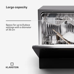 Klarstein ia 8 - Spülmaschine, Geschirrspüler, Freistehend, Teilintegriert, F, 55 cm breit, 8 Maßgedecke, 6 Programme, Aquastop, silber