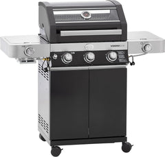 RÖSLE Elektrogrill BBQ-Portable Videro E2-P, tragbarer Tischgrill mit 2 Brennern, Warmhalterost und Deckel mit Glaseinsatz, pulverbeschichteter Stahl, schwarz/silbern