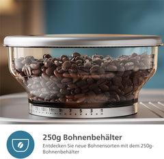 Philips Barista Brew Halbautomatische Espressomaschine - Einfacher & doppelter Espresso + Americano Taste, 250g Bohnenbehälter, Intuitive Führung, Kalibriertes Stampfen, Metall Silber (PSA3218/01)