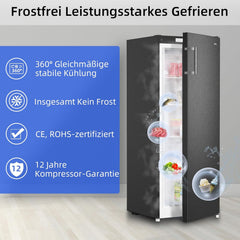 CHiQ FSD166NE4E Gefrierschrank 166 L, No Frost Technologie, Wechselbarer Türanschlag, Schwarzer Edelstahl, 144cm Höhe