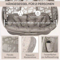 Outsunny Hängesessel 2-Sitzer klappbar mit Dach und Kissen Sand