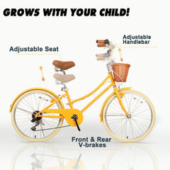 Glerc Missy 20 24 26 Zoll Mädchen City 6-Gang Hybrid Cruiser Fahrrad mit Weidenkorb für Jugend über 6-Jahre alt, mehrere Farben