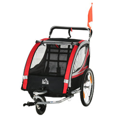 HOMCOM Kinderfahrradanhänger 2in1 Schiebewagen sichere Fahrt rot