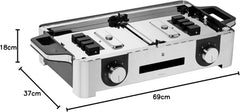 WMF Lono Master-Grill, Elektrogrill, 50x28 cm, Elektrogrill Tischgrill mit Windschutz und Auffangschale, Outdoorzertifiziert für Barbecue, 2 getrennt regulierbare Grillflächen, 2400 W, edelstahl matt