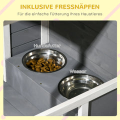 PawHut Hundehütte mit überdachter Veranda und Futternäpfen Outdoor