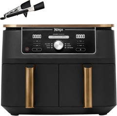 Ninja Heißluftfritteuse MAX PRO, 6,2 L, ölfrei, große Schublade, Rösten, Backen, Air Fry, Antihaftbeschichtet, Spülmaschinenfester Korb & Crisper Gittereinsatz, Silikonzange, Schwarz/Kupfer, AF180EUCP