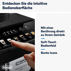 De'Longhi Magnifica Evo ECAM 292.81.B Kaffeevollautomat mit LatteCrema Milchsystem, 7 Direktwahltasten für Cappuccino, Espresso und weitere Kaffeespezialitten, 2-Tassen-Funktion, Schwarz