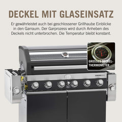 RÖSLE Elektrogrill BBQ-Portable Videro E2-P, tragbarer Tischgrill mit 2 Brennern, Warmhalterost und Deckel mit Glaseinsatz, pulverbeschichteter Stahl, schwarz/silbern