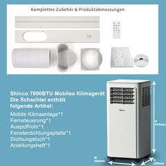 SHINCO Mobile Klimaanlage mit Abluftschlauch, 9000BTU, 2,6 kW, Kühlen&Ventilieren&Entfeuchten, Mobiles Klimagert mit Schlafmodus, Raumgre bis 22㎡, 24-Stunden-Timer
