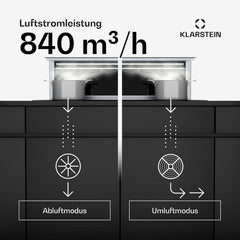 Klarstein Downdraft-Dunstabzugshaube, Versenkbare Abzugshaube, Leise Dunstabzugshauben mit Filter, Dunstabzugshaube 60cm, Umluft/Abluft Dunsthaube mit 10 Stufen, Dunstabzug 576 m³/h Luftstrom