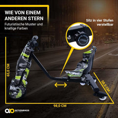 Actionbikes Motors Kinder Elektro Driftscooter | 𝟐𝟓𝟎 Watt Motor - Drift Cart 360°- 3 Geschwindigkeitsstufen - LED-Beleuchtung - Sitz verstellbar - Bluetooth - Drift Kart - Drift Auto (Space Purple)