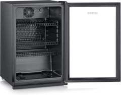 SEVERIN Flaschenkühlschrank, mit integriertem Schloss und integrierter LED-Beleuchtung, 118 L Nutzinhalt, schwarz/silber, FSK 8840