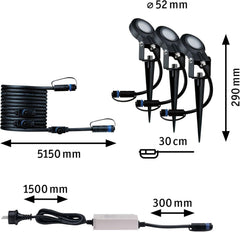 Paulmann Leuchten Paulmann 93696 Outdoor Plug & Shine 3er-Set Spot Sting Basisset IP67 3000K 3 x 6W