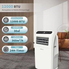 SHINCO Mobile Klimaanlage mit Abluftschlauch, 3-in-1Klimaanlage mit Luftentfeuchter&Ventilator, 7000BTU, 2,05 kW, Mobiles Klimagert mit Schlafmodus, Timer und Montagematerial, Rume bis 54m