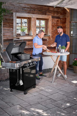 RÖSLE Elektrogrill BBQ-Portable Videro E2-P, tragbarer Tischgrill mit 2 Brennern, Warmhalterost und Deckel mit Glaseinsatz, pulverbeschichteter Stahl, schwarz/silbern