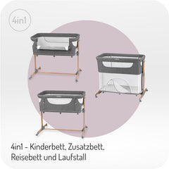 Momi SMART Bed 4-in-1 Kinderbeistellbetten bis 15 kg, Beistellbett für Babys mit Matratze, Höhenverstellbar