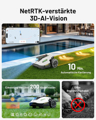 MAMMOTION YUKA Mini 700 Mähroboter ohne Begrenzungskabel, NetRTK+Vision, Keine RTK-Antenne erforderlich, Auto-Kartierung, Empf. 700m², Max. 1100m², mit 4G-Modul, 50% Steigung