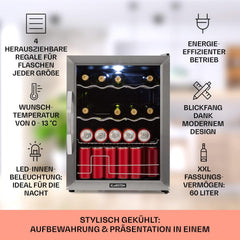 Klarstein Mini Kühlschrank mit Glastür für Zimmer, Getrnkekühlschrank mit Verstellbaren Ablagen, Kleiner 80 Liter, Indoor/Outdoor Kühlschrank Leise