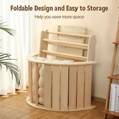 Dreieck-Set mit Kissen, 5-in-1 Montessori-Kletterset, faltbar, Kletter-Indoor-Spielplatz-Set für Kleinkinder, Holz-Kletterspielzeug mit Rampe und Kletterbogen für Kinder (Holzfarbe)