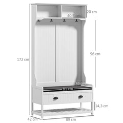 HOMCOM Garderobenständer Schuhbank All-in-1 Design Weiß