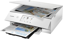 Canon PIXMA TS8351a Drucker Farbtintenstrahl Multifunktionsgerät DIN A4 (Scanner, Kopierer, 4.800 x 1.200 dpi, 6 separate Tinten, USB, WLAN, AirPrint, Duplexdruck, 2 Papierzuführungen, 5 GHz), weiß