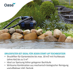 OASE 50499 Druckfilter BioPress Set 4000, Teichfilter Filterset zur effektiven und raschen Algenbekäpfung, Komplettset inkl Filterpumpe und UVC Klärer