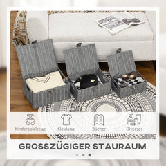 HOMCOM Aufbewahrungskorb 3er-Set handgeflochten mit Deckel