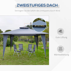 Outsunny Pavillon 3,45x3,45 m mit Doppeldach Grau