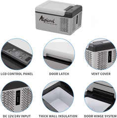 Alpicool C12 12L Cool Box 12 V Mini Fridge Electric Compressor Car Fridge Camping Freezer Box Small Portable for Car, Truck, Boat, RV with USB Connection