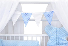 Baby Delux Babybett Komplett Set Hausbett 60x120 cm weiß Schublade Rausfallschutz Kinderbett Matratze Bettwäsche Deko Set (Prince Stars)