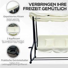 Outsunny Hollywoodschaukel 3-Sitzer Bettfunktion UV-Schutz Cremeweiß