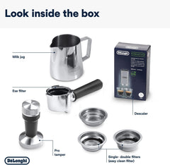 De'Longhi Dedica Style EC 685.M – Espresso Siebtrgermaschine, Espressomaschine mit professionellem Milchaufschumer, nur 15 cm breit, für Kaffeepulver oder ESE Pads, 1 l Wassertank, silber
