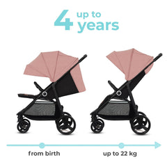 Kinderkraft GRANDE PLUS Kinderkraft buggy von Geburt bis 22 kg, Zusammenklappen mit einer Hand, Liegeposition, großes Verdeck mit Fenster, alle 4 Räder gedämpft, geräumige Sitz, Grau