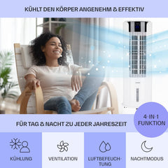 Klarstein Luftkühler mit Wasserkühlung, 4-in-1 Raumkühler, Luftbefeuchter, Ventilator & Nachtmodus, Mobile Klimageräte Luftkühler mit 3,5L Tank & Timer, 60W Air Cooler mit 486 m³/h Luftstrom