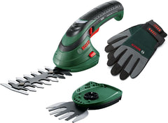 Bosch Akku Grasscheren Set Isio (3,6 Volt, Messerlnge 12 cm, Messerabstand 8 mm, mit XL-Gartenhandschuhen inklusive, in Softcase) – Amazon Edition