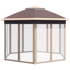 Outsunny Pavillon 4x4 m sechseckig mit Doppeldach Beige