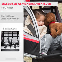 HOMCOM Kinderfahrradanhänger 2in1 Schiebewagen sichere Fahrt rot