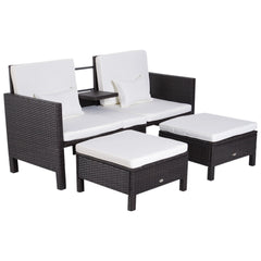 Outsunny Polyrattan Gartensofa-Set 3-teilig mit Hocker Kissen Outdoor