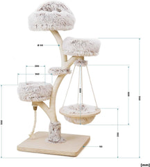 Fudajo Designer Kratzbaum in Zweigdesign 130 cm hoch, Katzenkratzbaum mit Plüsch und Sisal, Kletterbaum für Katzen, Katzenbaum mit Hängeliege